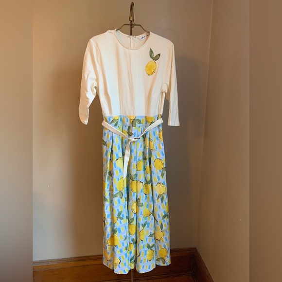 eShakti Lemon Print Dress retro homemaker traditional fun print midi - Picture 1 of 11